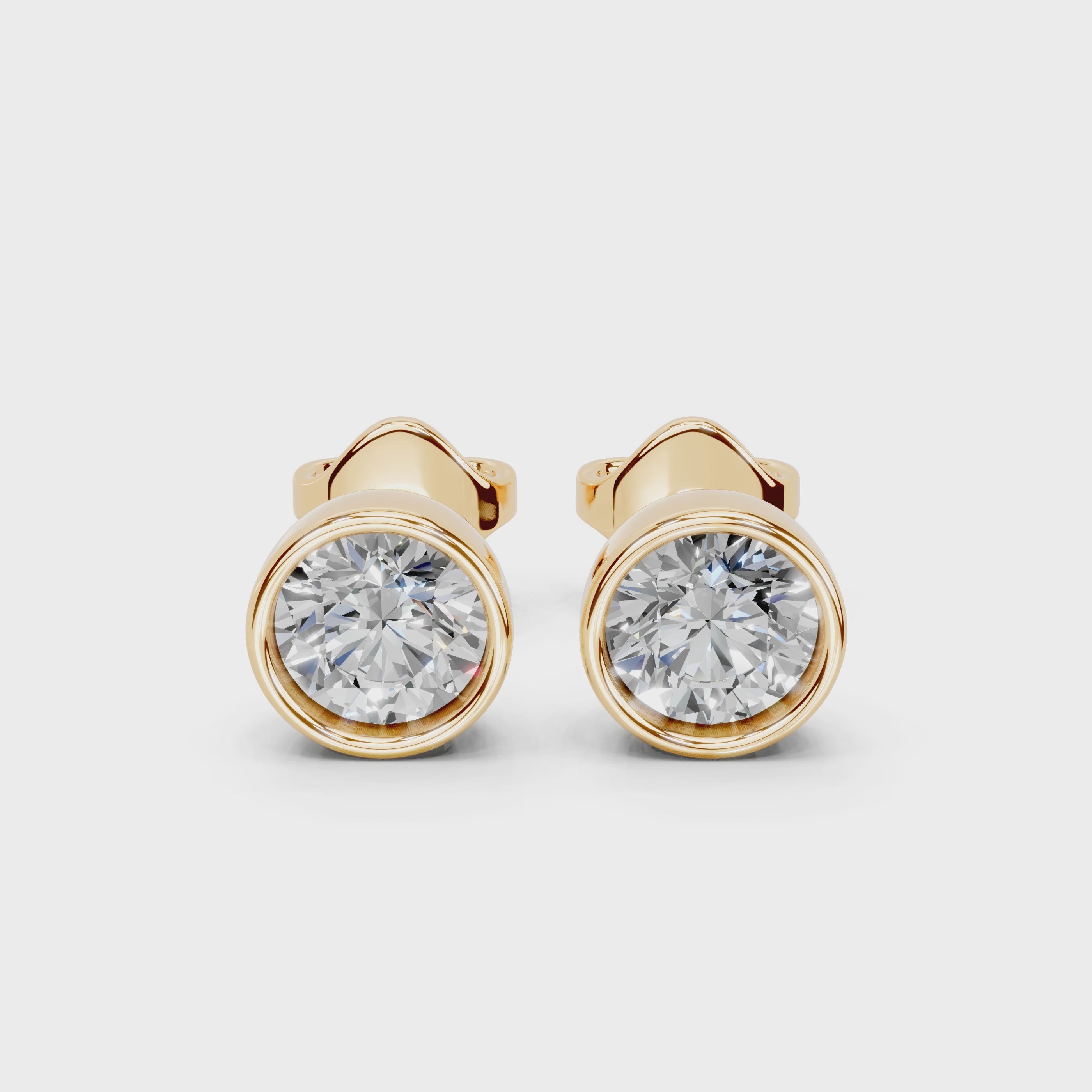 Bezel set round Diamond Studs (14K Yellow Gold, 1 CT Total Weight)