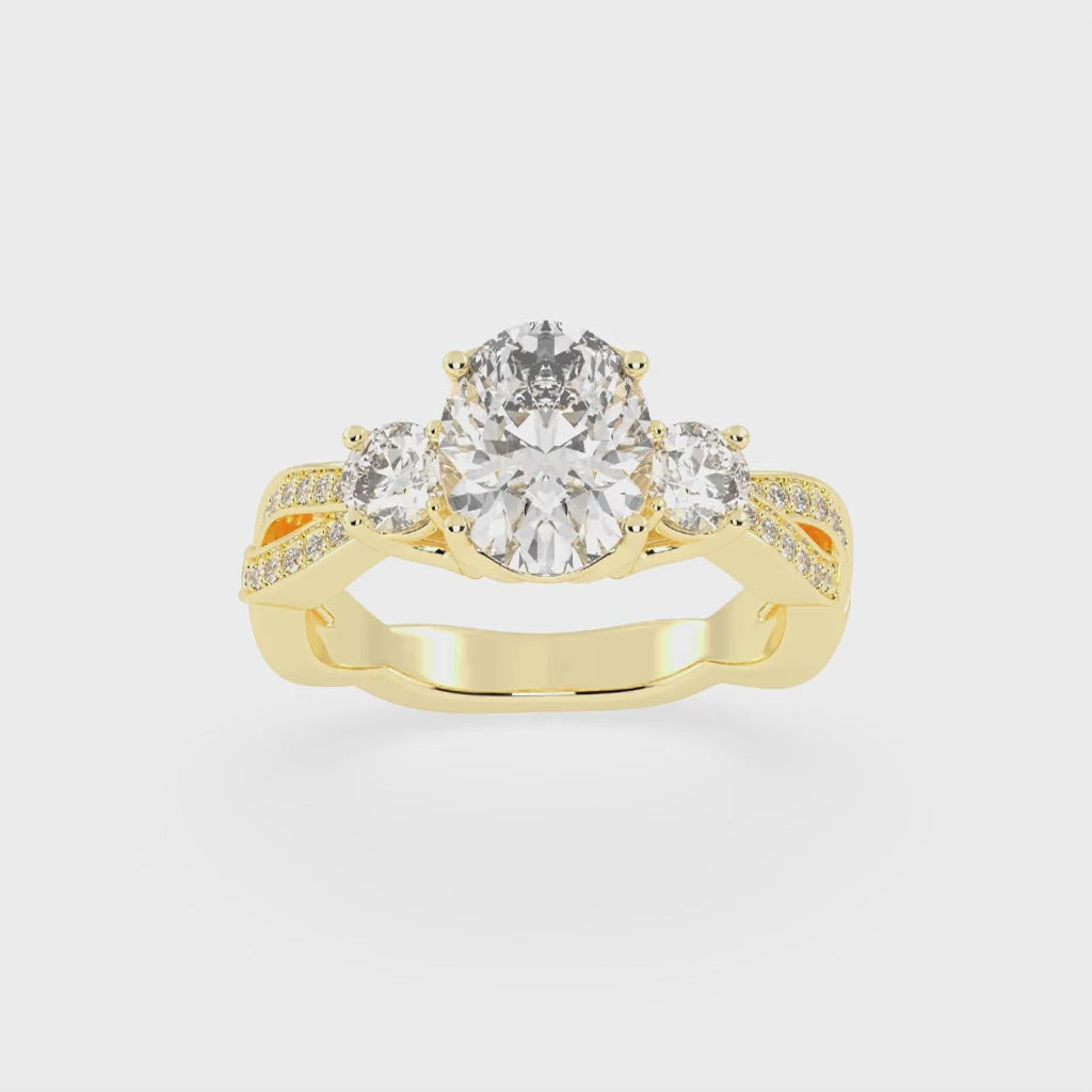 Oval cut Fancy Lab Grown Diamond Engagement Ring with Twisted Pave