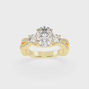 Oval cut Fancy Lab Grown Diamond Engagement Ring with Twisted Pave