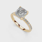 Asscher Cut Hidden Halo Pave  Lab Grown Diamond Engagement Ring With H-I / SI1-SI2 Diamond Quality