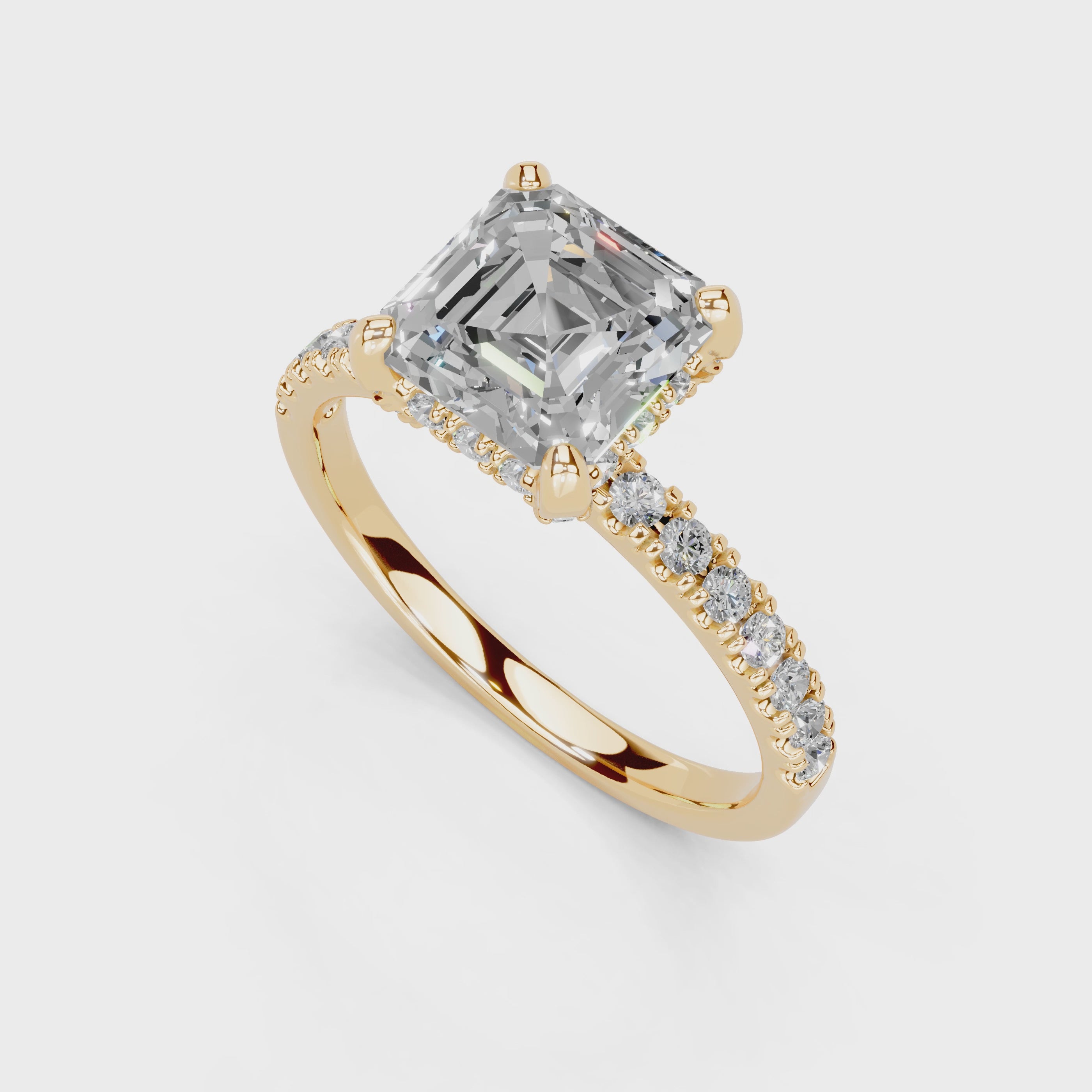 Asscher Cut Hidden Halo Pave  Lab Grown Diamond Engagement Ring With H-I / SI1-SI2 Diamond Quality