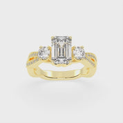 Emerald Cut Fancy Lab Grown Diamond Engagement Ring with Twisted Pave