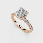 Cushion Cut Discreet Halo  Pave  Lab Grown Diamond Engagement Ring