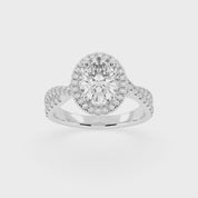 Oval cut Halo Lab Grown Diamond Engagement Ring with Twisted Pave Setting