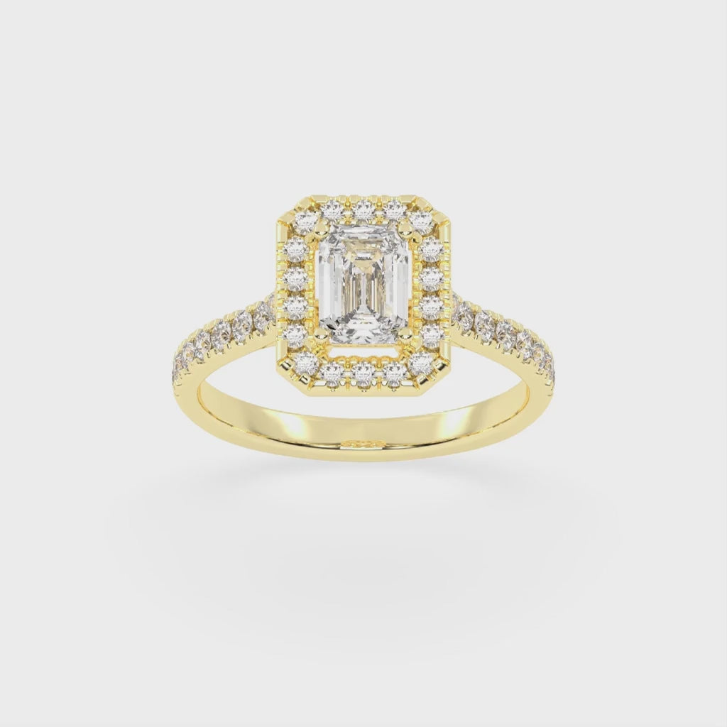 Emerald Cut Pave Setting Halo  Lab Grown Diamond Engagement Ring