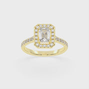 Emerald Cut Pave Setting Halo  Lab Grown Diamond Engagement Ring