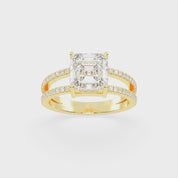 Asscher Cut Split Shank Lab Grown Diamond Engagement Ring with Pave Setting