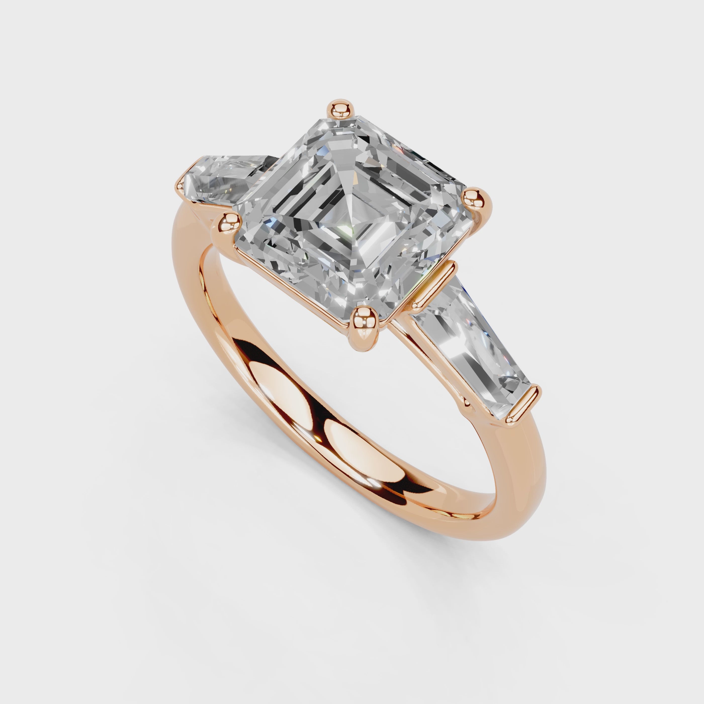 Asscher Cut Baguette Accent Lab Grown Diamond Engagement Ring