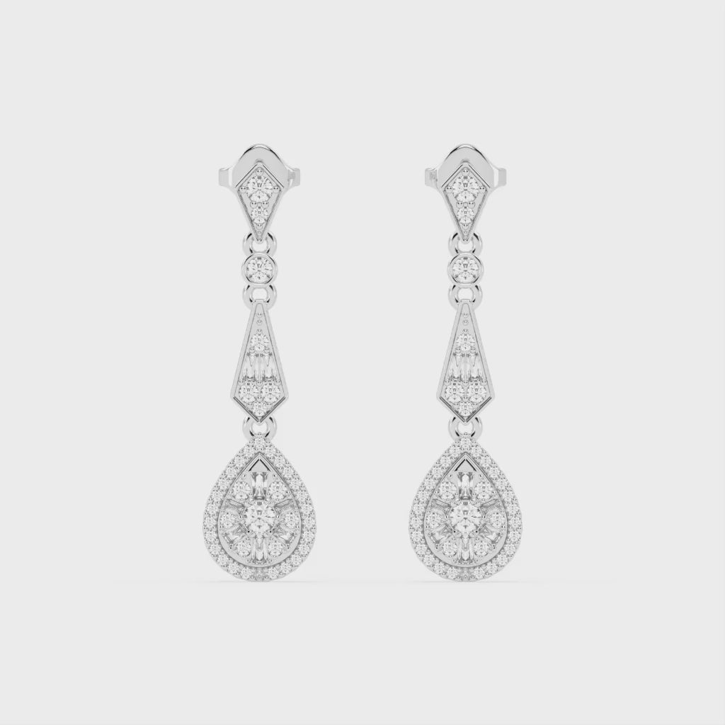 Art Deco Teardrop Baguette and Round 1.36 Cttw Lab Grown Diamond Earrings