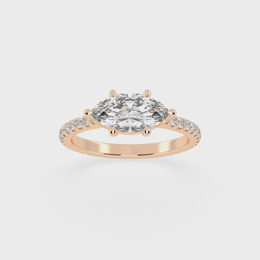 Marquise Cut Four Prong Pave  Lab Grown Diamond Engagement Ring