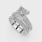 Princess Cut Claw Prongs Double Row Pave Lab Grown Diamond Engagement Ring