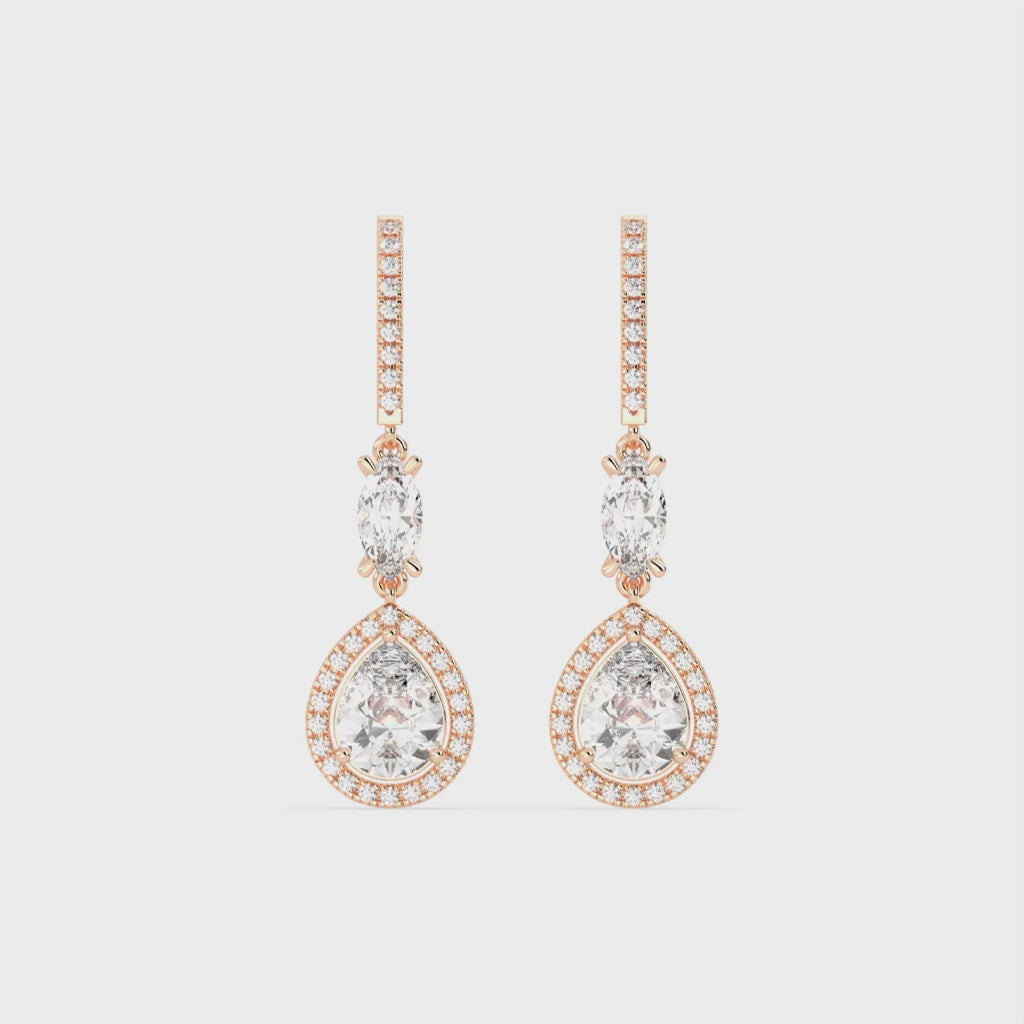 Fancy Teardrop Marquise and Pear cut 4.49 Cttw Lab Grown Diamond Earrings