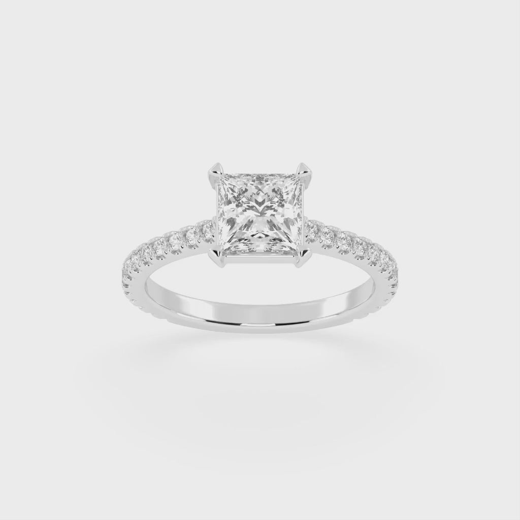 Princess Cut Four Prong Pave  Lab Grown Diamond Engagement Ring