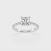 Princess Cut Four Prong Pave  Lab Grown Diamond Engagement Ring