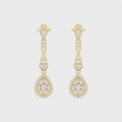 Art Deco Teardrop Baguette and Round 1.36 Cttw Lab Grown Diamond Earrings