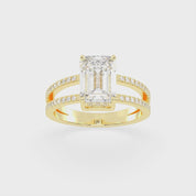 Emerald Cut Split Shank Lab Grown Diamond Engagement Ring with Pave Setting