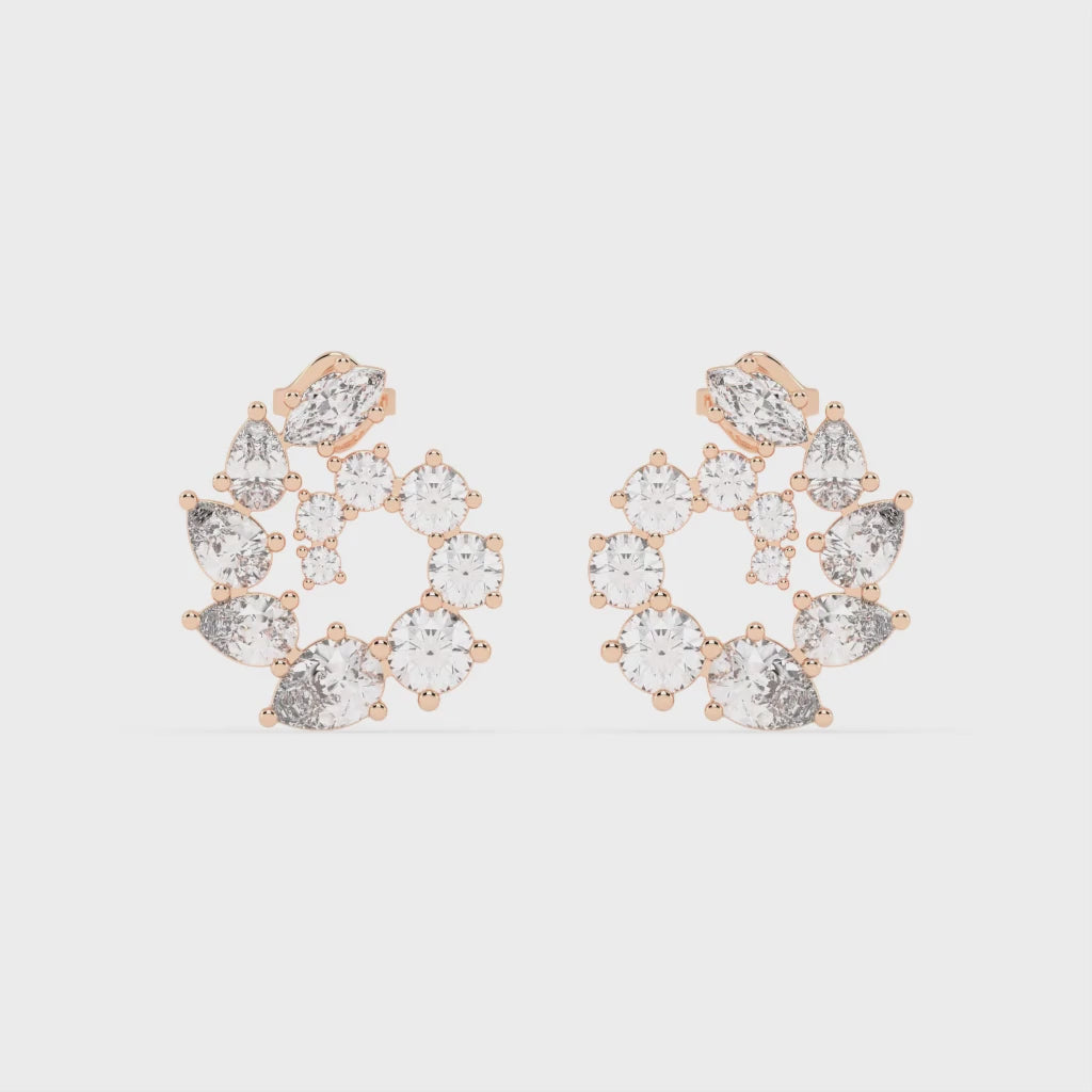 Multishape Round, Emerald and Marquise cut 6.59 Cttw Lab Grown Diamond Earrings