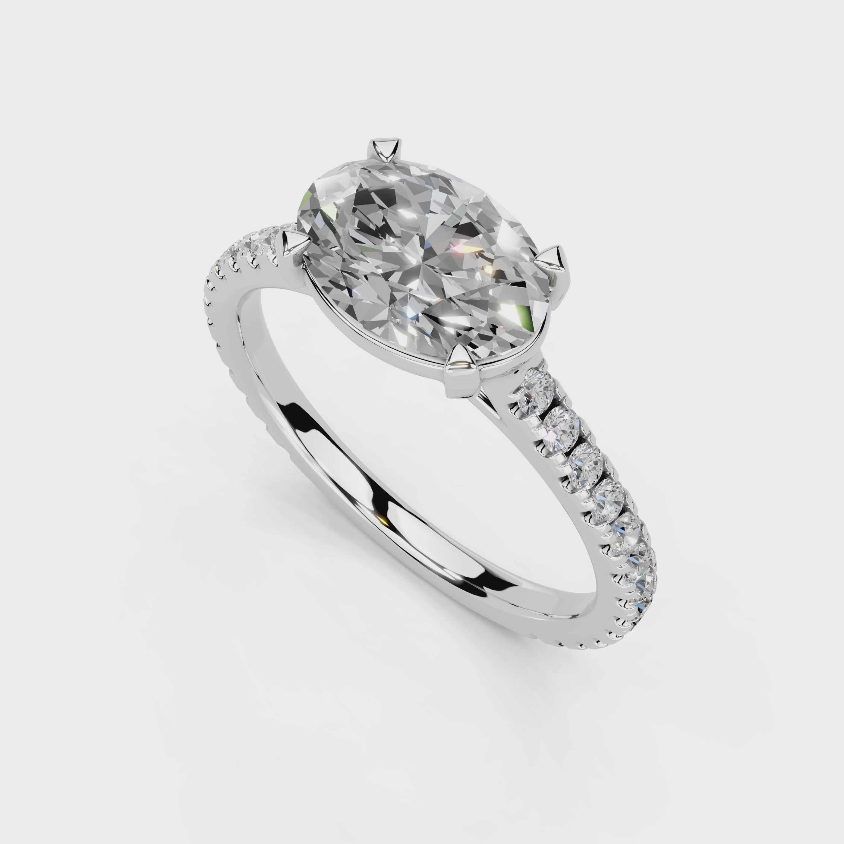 Oval Cut Four Prong Pave  Lab Grown Diamond Engagement Ring