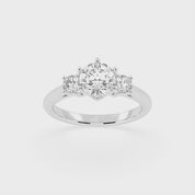 Six Prong Round Cut Three Stone Lab Grown Diamond Engagement Ring with Round side stones