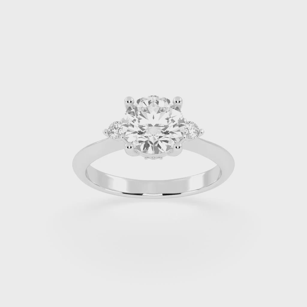 Three Stone Lab Grown Diamond Engagement Ring with Round Cut Center Stone