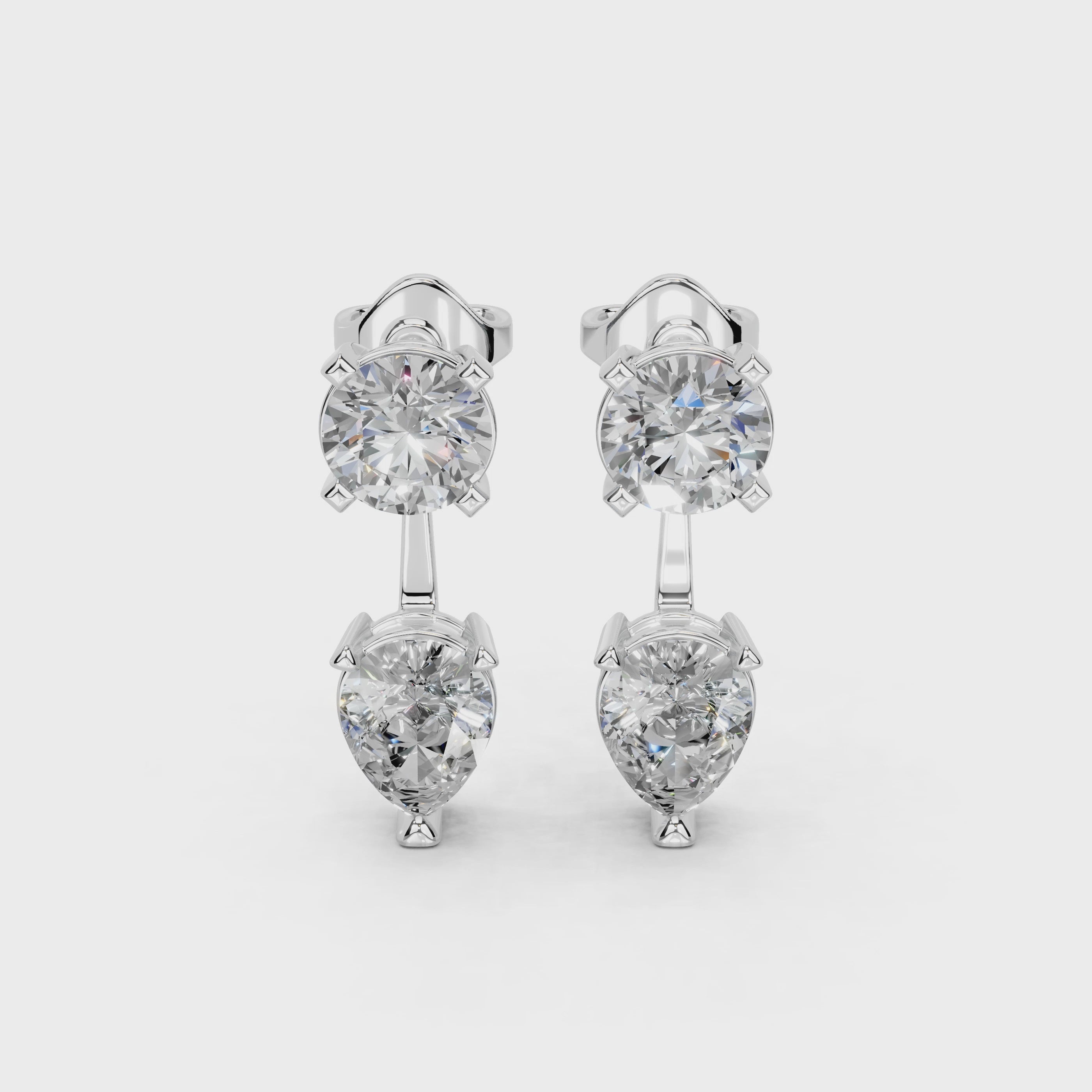 Two Stone Pear and Round 3.5 Cttw Lab Grown Diamond Earrings