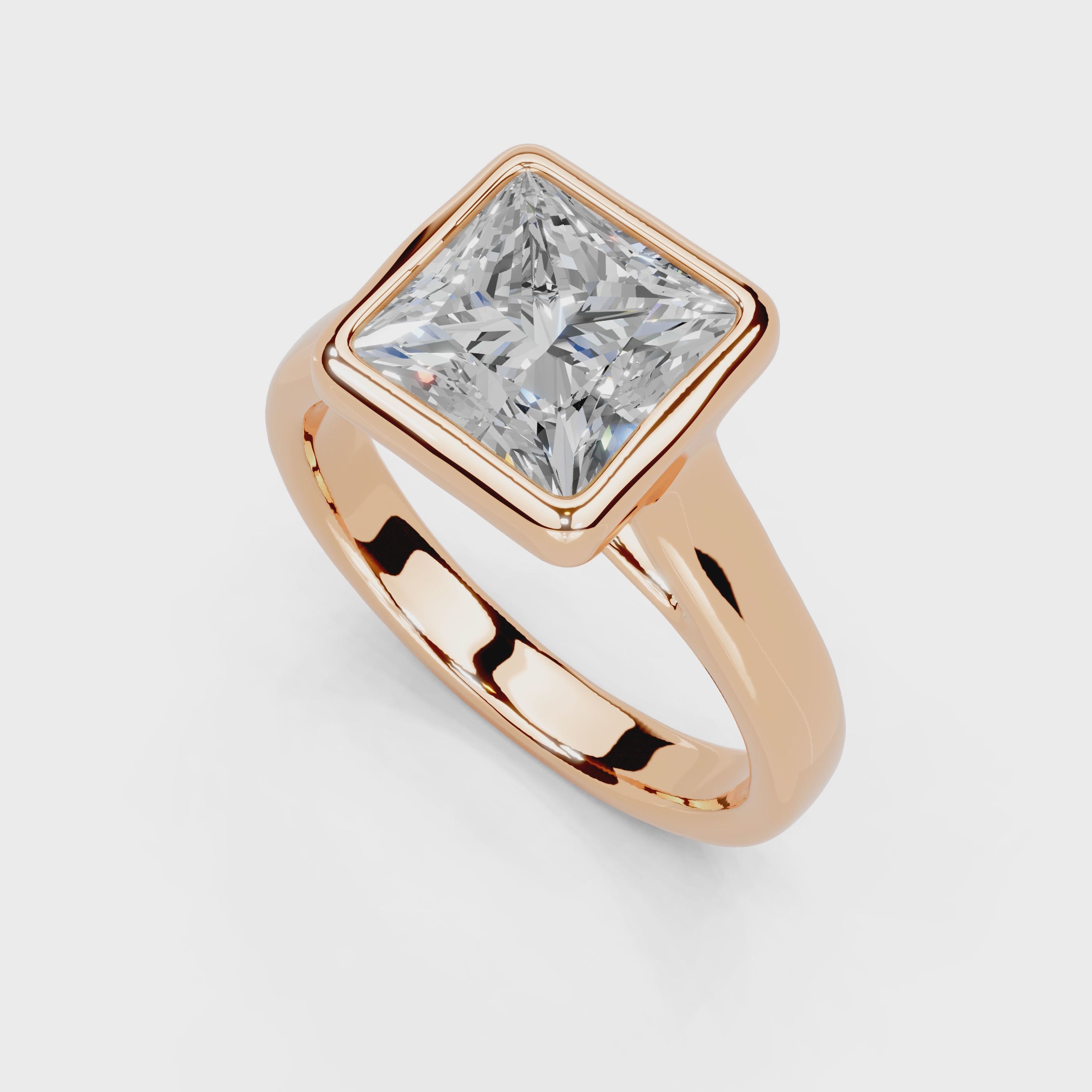 Princess Cut Bezel Setting Lab Grown Diamond Engagement Ring