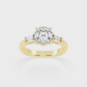 Cushion Cut Baguette Accent Lab Grown Diamond Engagement Ring