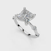 Princess Cut Solitaire Lab Grown Diamond Engagement Ring with Minimal Side Stones