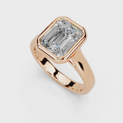 Emerald Cut Bezel Setting Lab Grown Diamond Engagement Ring