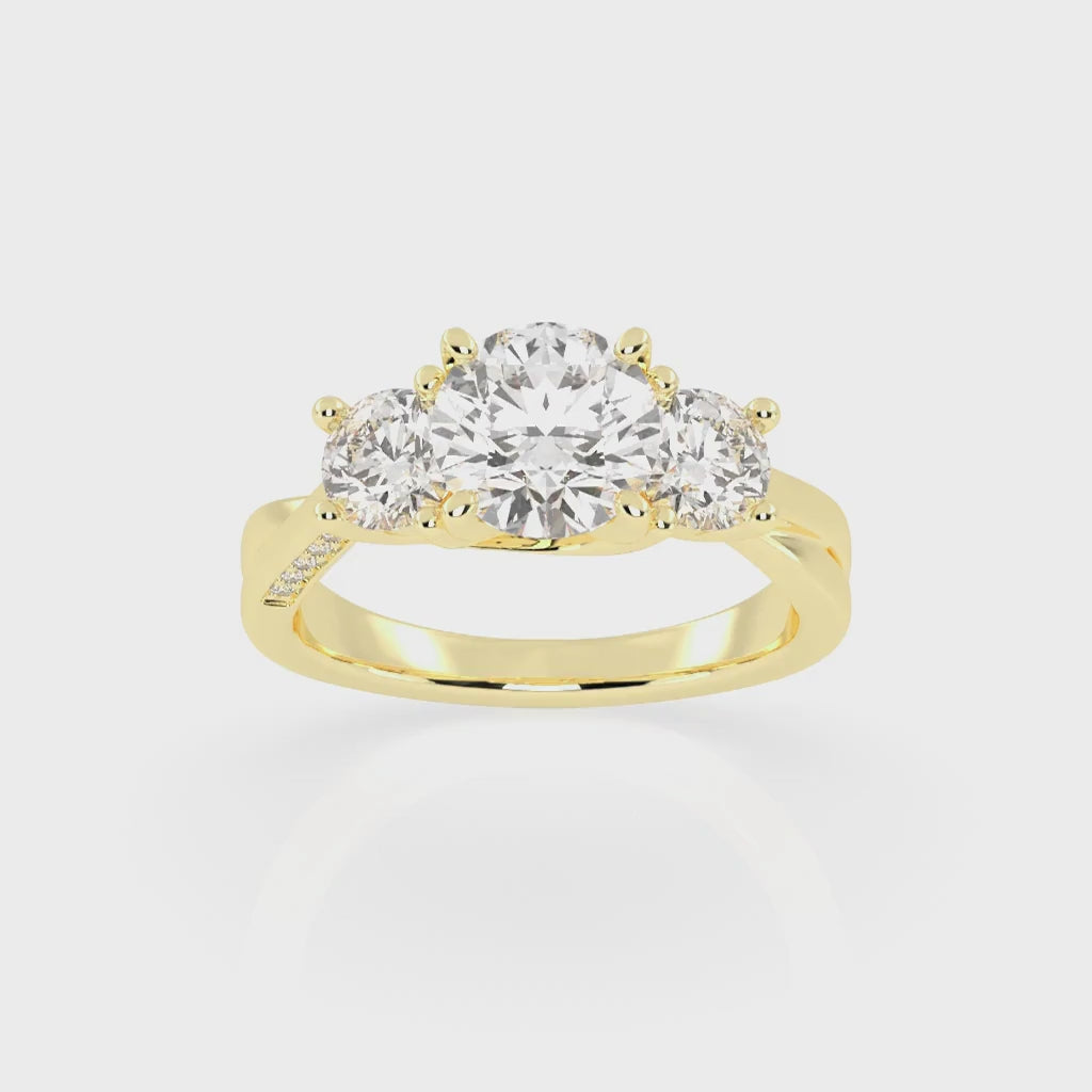 Round Cut Three Stone Lab Grown Diamond Engagement Ring