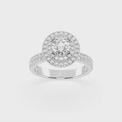 Round cut Pave Lab Grown Diamond Engagement Ring with vintage double halo setting