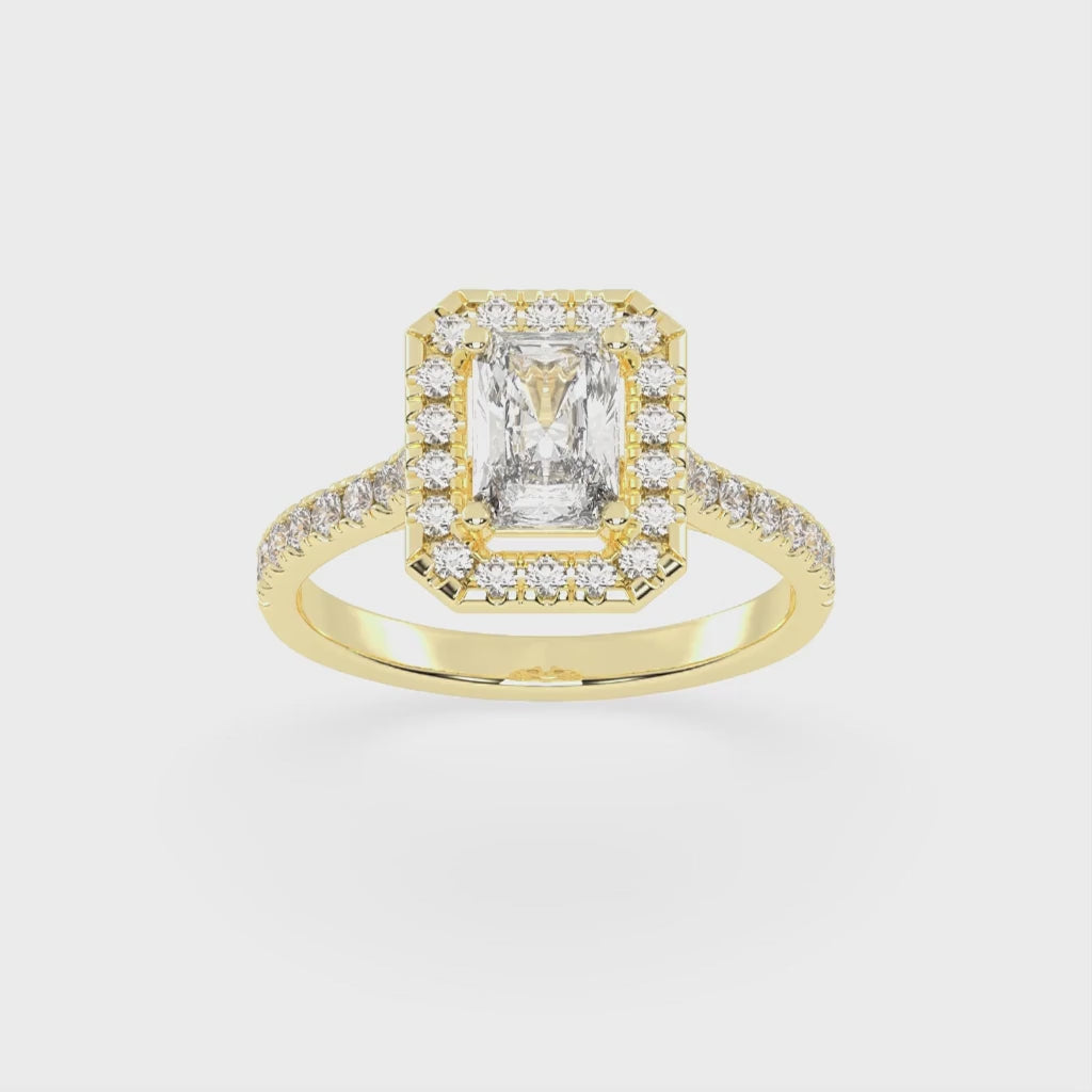 Radiant Cut Pave Setting Halo  Lab Grown Diamond Engagement Ring