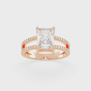 Radiant Cut Split Shank  Lab Grown Diamond Engagement Ring with Pave Setting