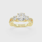 Cushion Cut Fancy Lab Grown Diamond Engagement Ring with Twisted Pave