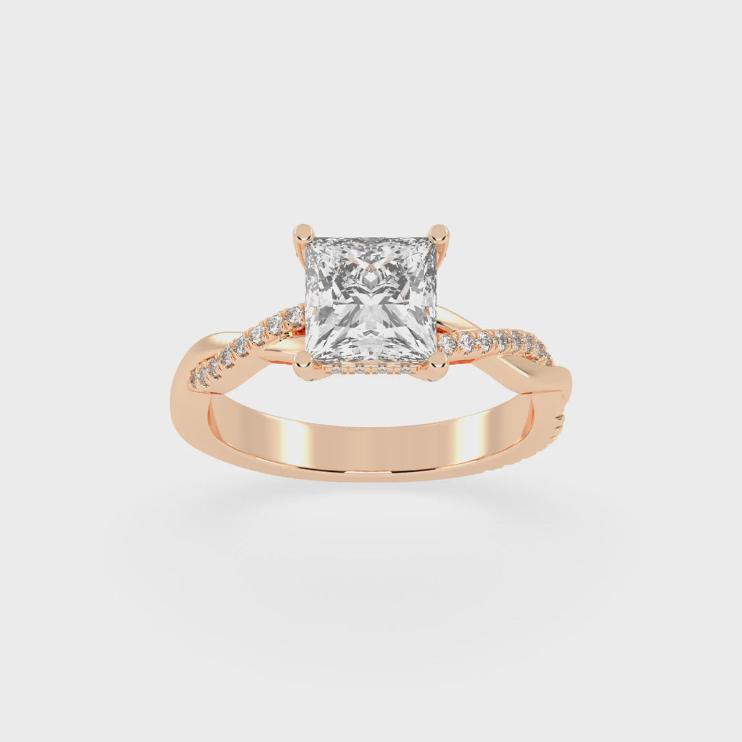 Pave Lab Grown Diamond Engagement Ring with Princess Center Stone