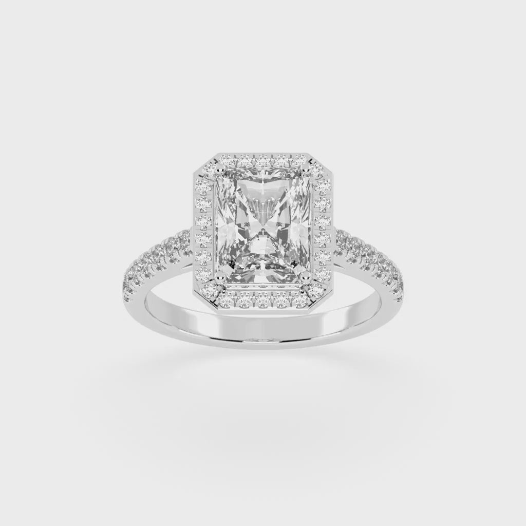 Radiant Cut Pave Setting Halo  Lab Grown Diamond Engagement Ring