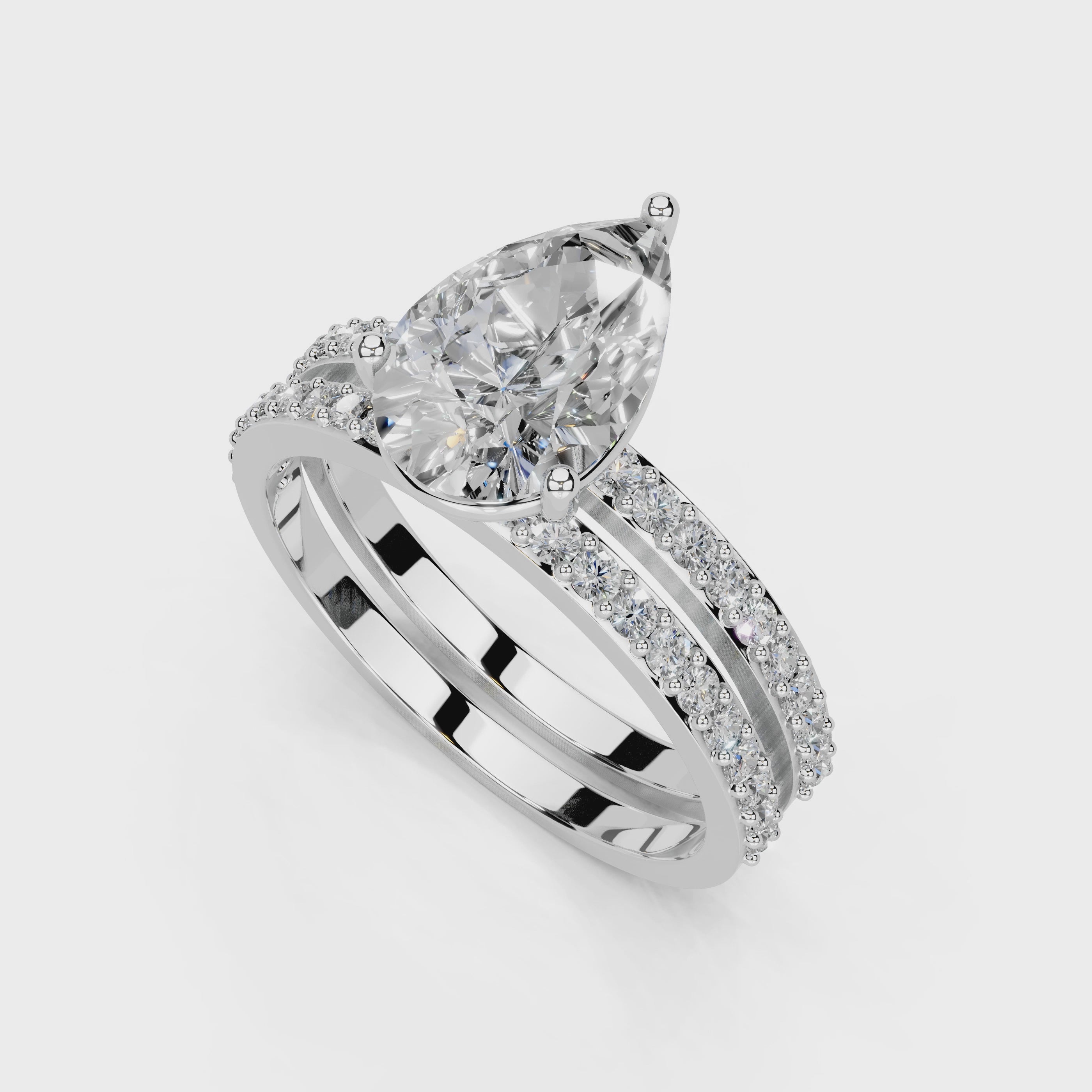 Pear Cut Pave  Double Row  Lab Grown Diamond Engagement Ring