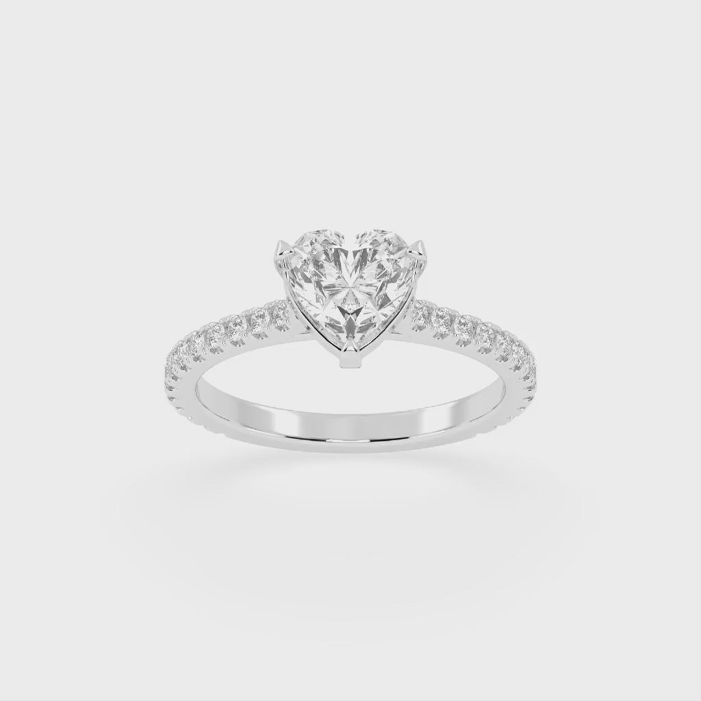 Heart Cut Four Prong Pave  Lab Grown Diamond Engagement Ring