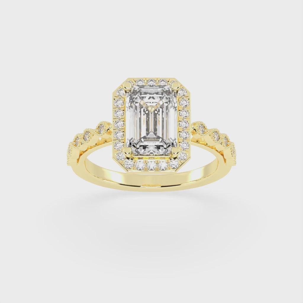 Emerald Cut Halo Lab Grown Diamond Engagement Ring