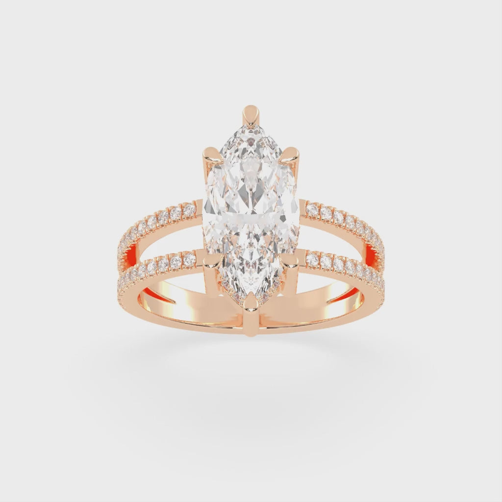 Marquise Cut Split Shank Lab Grown Diamond Engagement Ring with Pave Setting