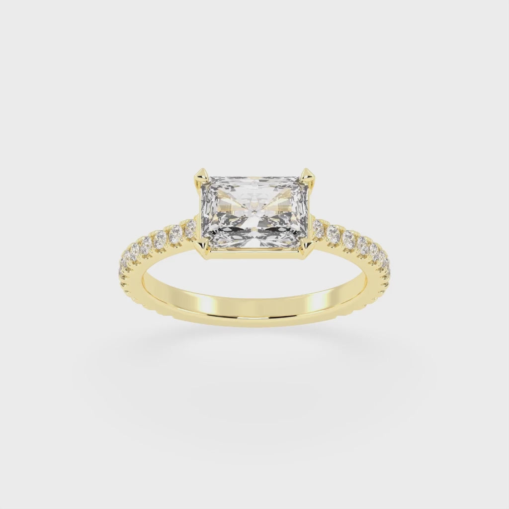 Radiant Cut Four Prong Pave  Lab Grown Diamond Engagement Ring