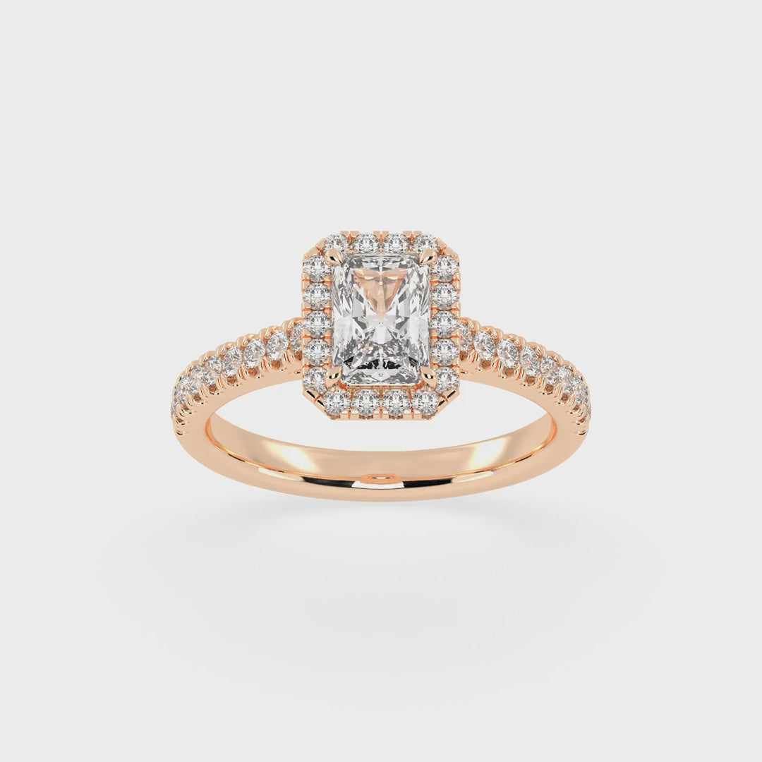 Radiant Cut Pave Setting Halo  Lab Grown Diamond Engagement Ring (1.8 mm width)