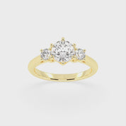 Six Prong Round Cut Three Stone Lab Grown Diamond Engagement Ring with Round side stones