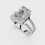 Emerald Cut Split Shank Lab Grown Diamond Engagement Ring with Pave Setting