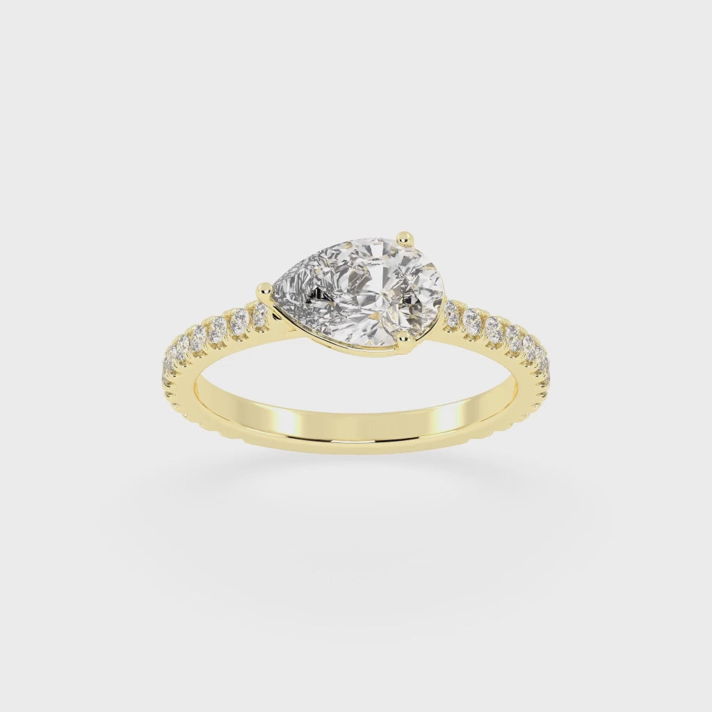 Pear Cut Four Prong Pave  Lab Grown Diamond Engagement Ring