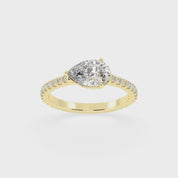 Pear Cut Four Prong Pave  Lab Grown Diamond Engagement Ring