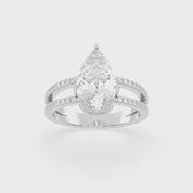 Pear Cut Split Shank Lab Grown Diamond Engagement Ring with Pave Setting