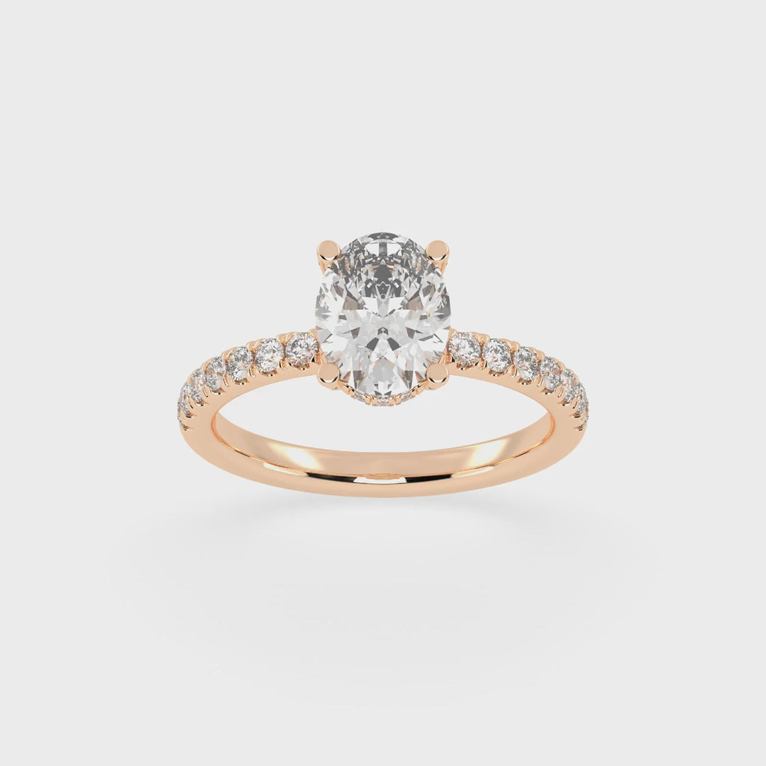 Oval Cut Hidden Halo  Pave  Lab Grown Diamond Engagement Ring