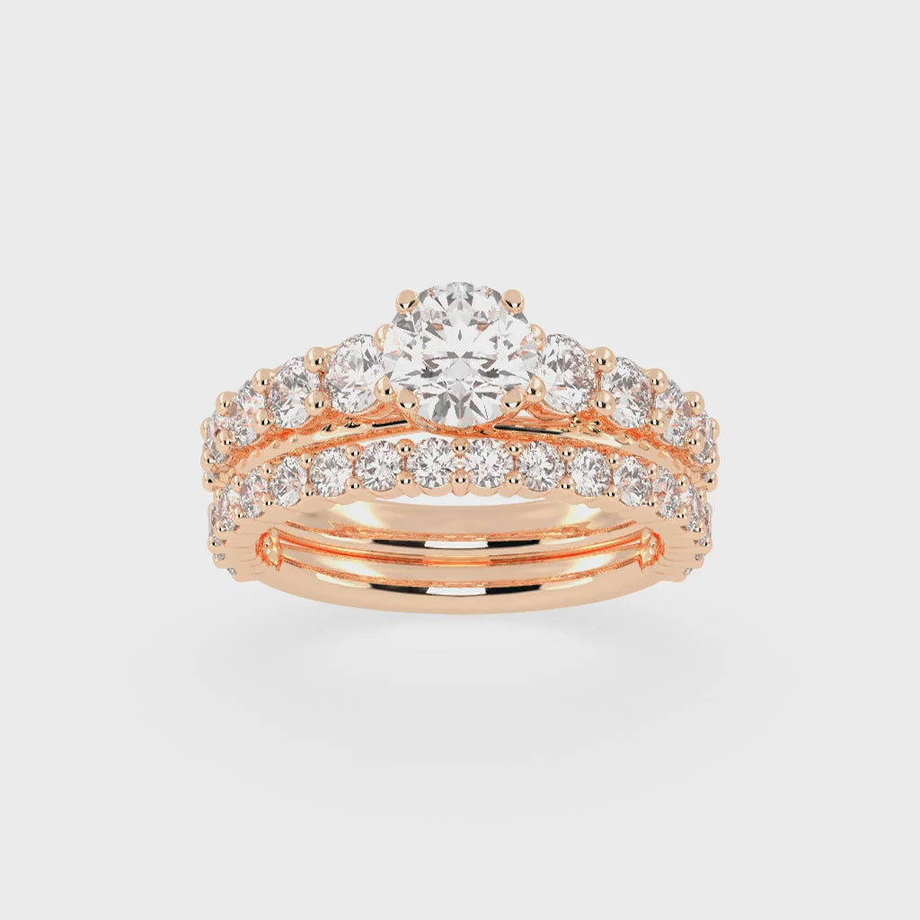 Round Cut Double Row Lab Grown Diamond Engagement Ring