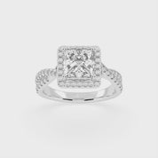 Princess cut Halo Lab Grown Diamond Engagement Ring with Twisted Pave Setting